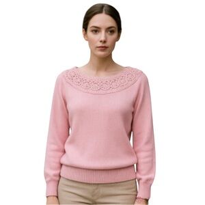 Vintage beautiful crochet neckline sweater